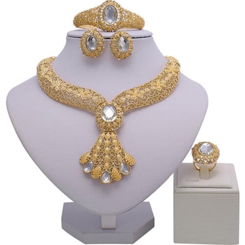 Fani 2018 Big statement brand jewelry set Wholesale Nigerian Wedding woman accessories jewelry set Dubai Gold Color Jewelry Set