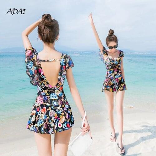 Swimwear Women One Piece Bathing Suit Underwire Retro Swimsuit Print Ruffles V Neck Bikini Secy Backless Skirt Swimming Monokini