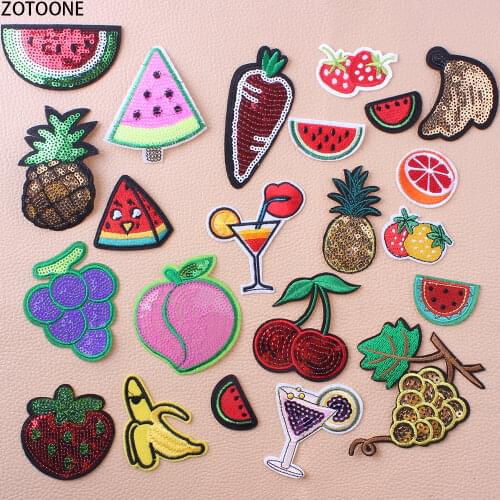 ZOTOONE Sweet Fruit Sequin Patch for Clothing Applications DIY Embroidered Stripe Iron on Patches for Clothes Badges Appliques E