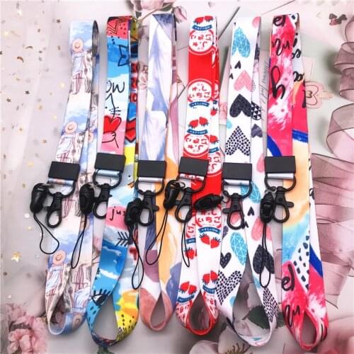 10Pcs/lot colorful Graffiti Neck Strap Lanyards for keys ID Card Gym Mobile Phone Straps USB badge holder DIY Hang Rope Lanyard