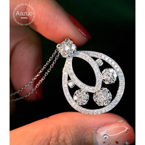 Aazuo 18K White Gold Real Diamonds Big Water Drop Necklace With Gold Chain Gift For Women Engagement Party Au750