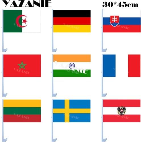 YAZANIE 30*45cm Car Flags Algeria Germany Slovakia Morocco India France Lithuania Sweden Austria Polyester Car Flags and Banners