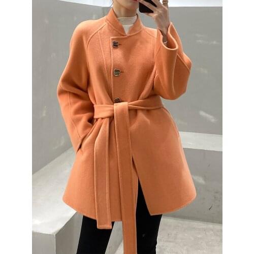 Black Personality Popular Double-sided Cashmere Coat Womens Short Autumn and Winter 2021 New Korean Slim Suiting Coat Fashion