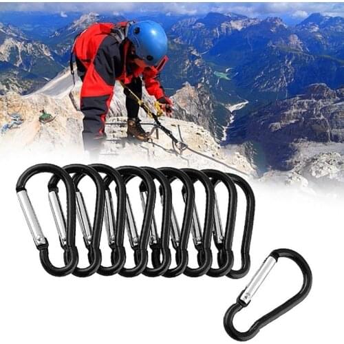 10 Pcs Black Carabiner Camp Clip Hook for Outdoor Hiking Climbing Traveling Hulu-shaped aluminum alloy mountaineering buckle
