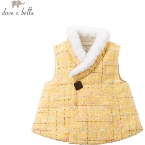 DB15669 dave bella winter kids girls cute plaid button padded coat children fashion sleeveless vest
