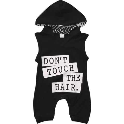 Cotton Newborn Infant Baby Boys Girls Sleeveless Harem Hooded Rompers Black Dont Touch Letters Romper Jumpsuit Clothes Outfits