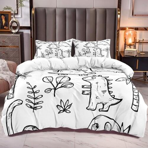 Dinosaur Print Kids Duvet Cover with Dinos Theme Children Bedding Comforter Cover for Boys Girls White Reverse