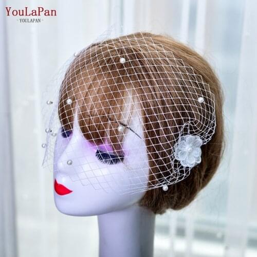 YouLaPan VA04 Luxury Bridal Veil Birdcage Veil Minimalist Style White Hair Clip Veil face Cover Bride Headdress