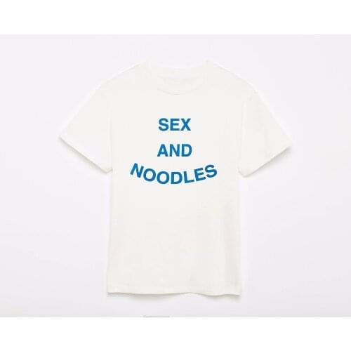 Hillbilly SEX AND NOODLES Blue Letter Printing Woman Tshirt Short Sleeve O-neck 100% Cotton T Shirt for Women White Tshirt Tops