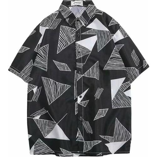 Summer High Quality Mens Hawaiian Shirt Loose Printed Short Sleeve Big Us Size Hawaii Men Beach Geometric Graphics Shirts 2XL