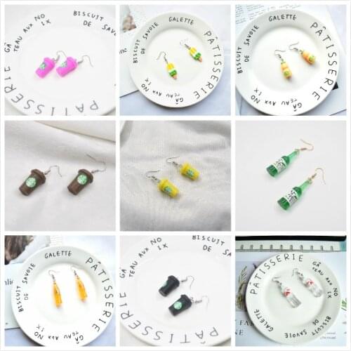 Exquisite Personal Creative Emulational Funny Plastic Earrings Korean DIY Wine Bottle Mineral Water Soft Drink Popsicle Earrings