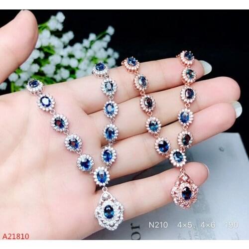 KJJEAXCMY boutique jewels 925 pure silver inlaid natural sapphire luxury necklace, female style fire colored jewelry