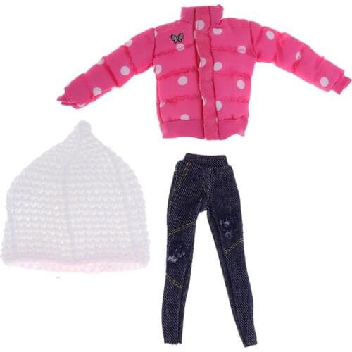 1/6 Lovely Pink Winter Jacket & Jeans With Hat Set For Blythe Doll Dress Up