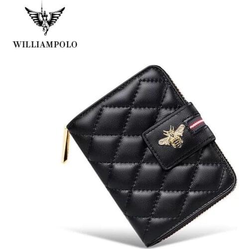 WILLIAMPOLO Short wallet super soft leather womens casual fashion credit card wallet sheepskin