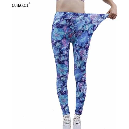 CUHAKCI High Waist Fitness Leggings Petal Printing Polyester Leggins Breathable Soft Women Pants Casual Sexy Stretchy Streetwear