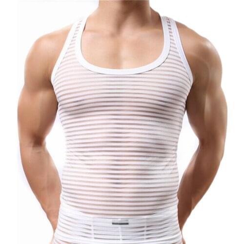 Mens Tank Tops Casual Stripe Mesh Men Undershirt Gyms Fitness Muscle Sleeveless Wrestling Singlet Tank Top Vest Tank Man Clothes