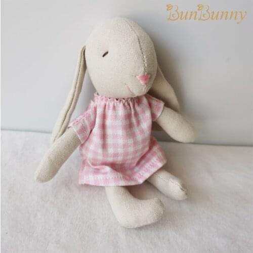 Mini Bunny Cloth Toys with Removable Pink Dress Handmade Cotton Linen Rabbit Stuffed Doll Baby Play time Finger Toys
