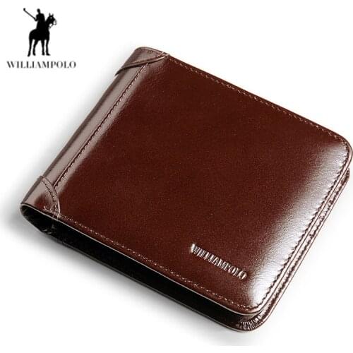 WilliamPOLO Retro Men Wallet Short Credit Card Holder Bifold Trifold Genuine Leather Multi Card Case Organizer Purse men wallets