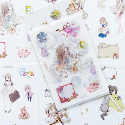 6 Sheets/Pack Kawaii Cartoon Girl Sticker Adhesive Craft Stick Label Notebook Computer Phone DIY Decor Kids Gift Stationery