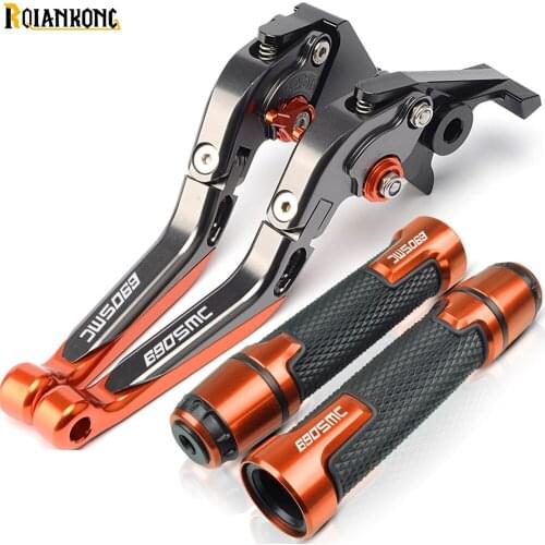 690SMC LOGO 2012-2013 Motorcycle CNC Adjustable Brake Clutch Lever Handle Grips Handlebars Accessories For 690 SMC 2012 2013