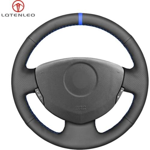 LQTENLEO Black Genuine Leather Car Steering Wheel Cover For Renault Clio 2 2001-2012 Logan Sandero Symbol Twingo 2 2009-2015