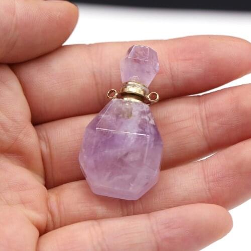 Natural Gems Stone Essential Oil Diffuser Perfume Bottle Pendants Rose Quartzs Amethysts for Charms Jewelry Making DIY Necklace