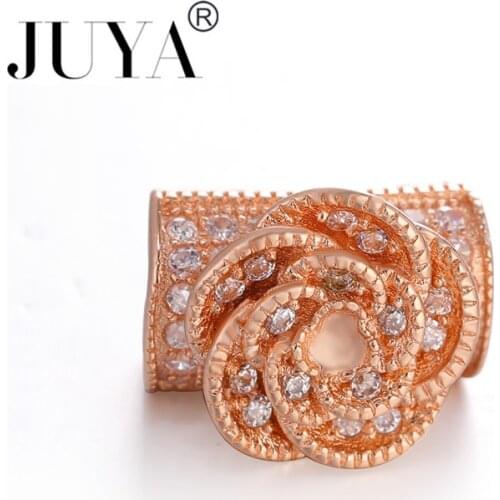 New Micro Pave Zircon Crystal Flower Beads Tubes For Bracelet Necklace Jewelry Making Bijoux Big Hole Beads Beading Diy Perles