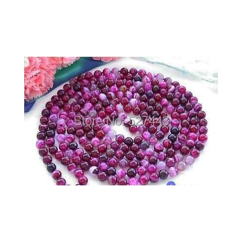 Wholesale free shipping Long 60" 8mm round rose red stone bead necklace