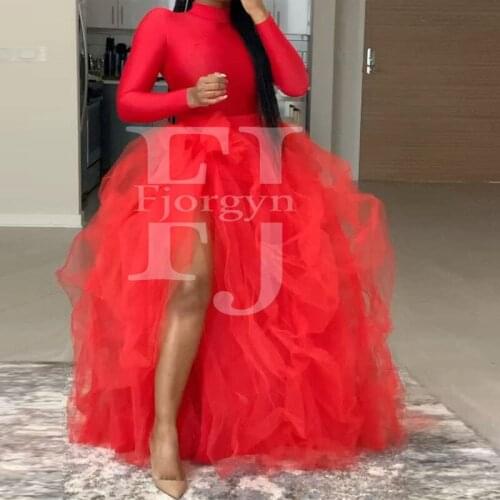 Orange Elastic Long Draped Tiered Tulle Skirts High Split Fashion Custom Made Woman Skirt Formal Evening Party Wear Tutu юбка