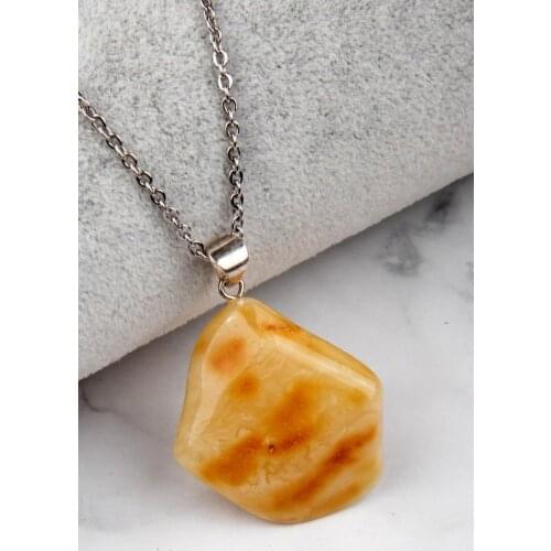 Drop Amber Necklace 925 Sterling Silver Necklace Organic Healing Stone Amber
