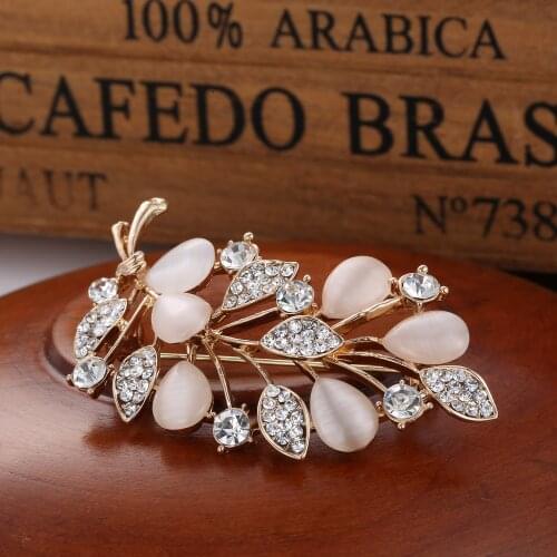 RINHOO Cubic Zirconia Leaf Brooches For Women Fashion Shining Rhinestone Shell Pin Brooch Party Jewelry High Quality Summer New