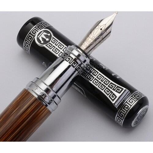Duke Ancient Confucius Natural Bamboo Metal Embossed Pattern Fountain Pen Iridium Medium Nib 0.7mm Ink Writing Gift Pen