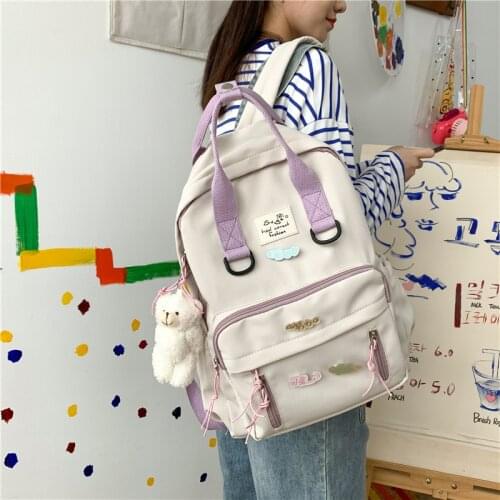 Japanese New Style Womens Backpack Cute Badge Pin Student School Bag Nylon Waterproof And Anti-theft Travel Bags