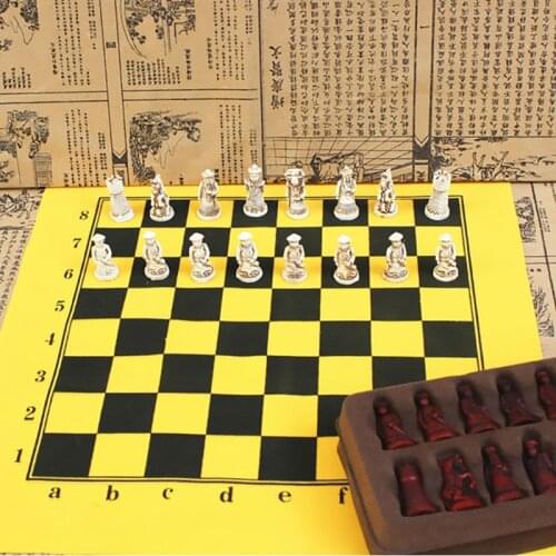 Chess Small Qing Dynasty Resin Figures Leather Chessboard Children Gift