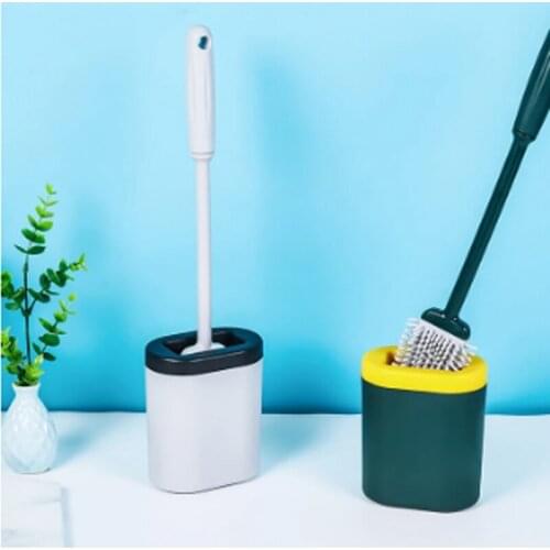 TPR Flat Head Toilet Brush Soft Bristles Toilet Cleaning Brush With Quick Drying Holder Set Wallmounted Bathroom Toilet Brush
