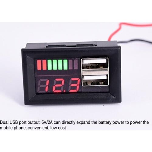 New LED Digital Display Voltmeter Mini Voltage Meter Battery Tester Panel for DC 12V Motorcycles Vehicles Dual USB 5V2A Output