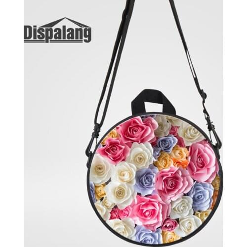 Dispalang Women Mini Multifunction Messenger Bags Rose Flower Printed School Bags For Girls Female Round Circular Baby Sac A Dos