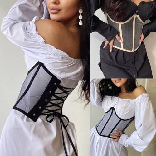 Casual Sexy Black Corset Top Womens Summer Fishbone Lace Up Bustiers Curve Shaper Patchwork Tops for Streetwear