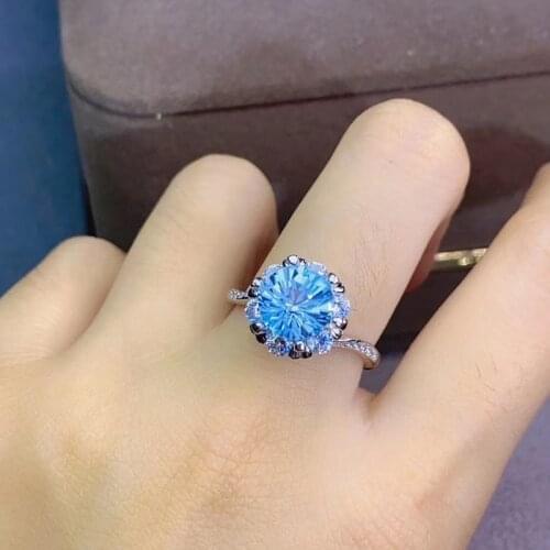 Genuine 1.5Ct Natural London Blue Topaz Ring For Women Party Gift S925 Silver 8*8mm Glittering Fine Jewelry November Birthstone