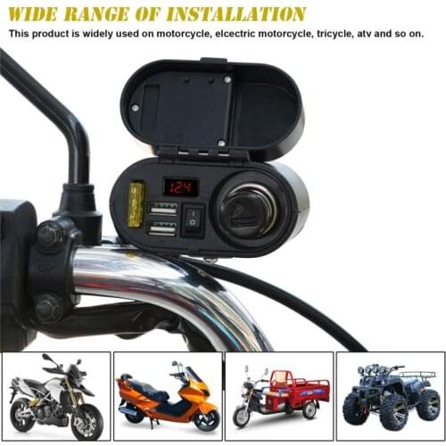 1pc Motorcycle Waterproof Car Cigarette Lighter Socket Kit Dual Moto Usb Charger Power LED Voltmeter Time Display For Boat ATV