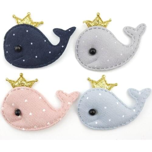 16Pcs/Lot 5.5*3.2CM Cut Whale Padded Appliques For Craft Clothes Sewing Supplies DIY Children Hair Clip Accessories