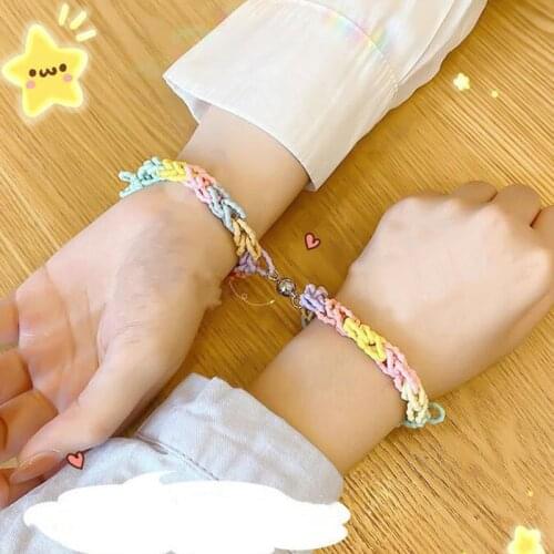 2Pcs\Set DIY Rainbow Rubber Bands Couple Bracelet Magnet Ball Hand Men and Women Gift Friendship Charms Elastic Rope Jewelry