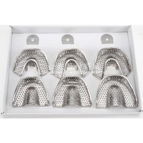 6pcs/box Dental Impression Stainless Steel Autoclavable Denture Instrument Teeth Tray Oral Hygiene Tooth Tray Dental Lab Tools