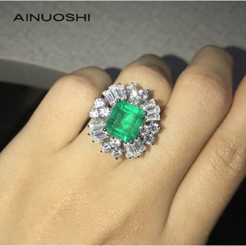 AINUOSHI 14K/18K Gold 8.5X9.5mm Emerald Cut 2.83ct AINUOSHI Stone Luxury Engagement Rings for Women Unique Detachable Jewelry