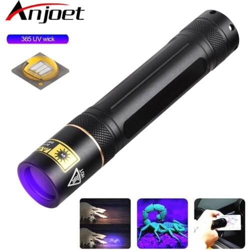 Anjoet 365nm led UV flashlight Scorpion Ultraviolet Light Money Detector Pet Stains Hunting Marker Checker torch 18650