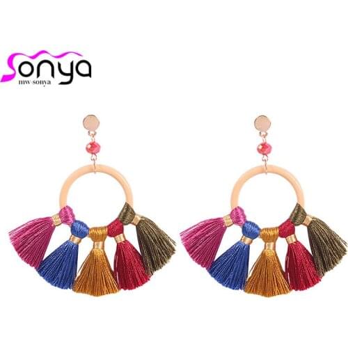Bohemian Ethnic Color Tassel Earrings Fashion Jewelry Creative Geometric Round Earrings Handmade ET1423