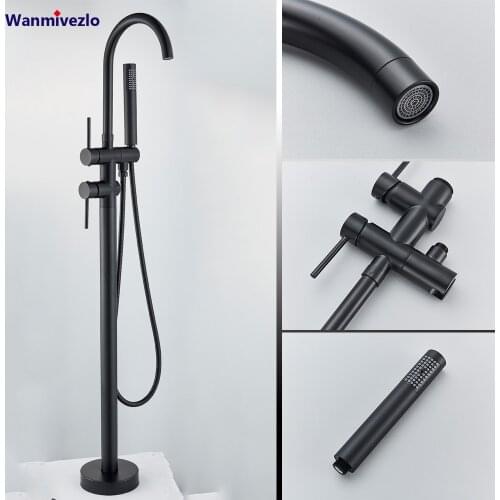 Black/Golden Bathtub Shower Faucet Floor Standing Bath Tub Spout Shower Single Handle Mixer Tap Bathroom Shower Faucet Mixer Tap