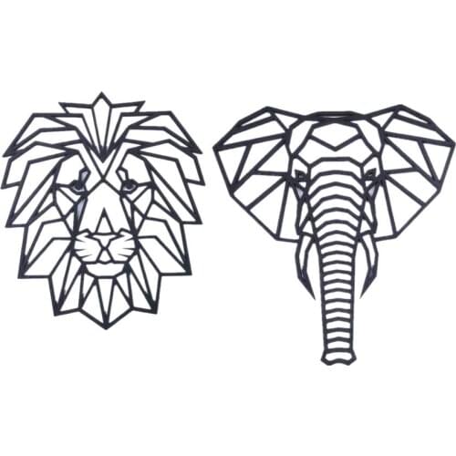 Wood Lion Elephant Head Wall Art Decor Black Color King Wooden Geometric 3D Decoration For Home New 2021 Modern Decorations