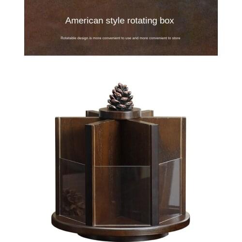 Wooden 360-Degree Rotating Cosmetics Storage Box European Dresser Table Storage Rack Skincare Shelves