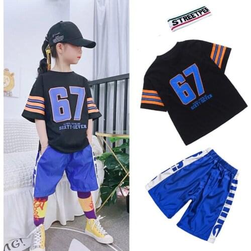 Kids Boy Jazz Ballroom Dance Costume Children Girl Short Sleeve Hip Hop Clothing Set Oversized Plus Size Loose Suit for Toddlers